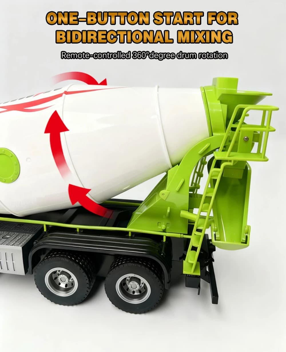HUINA 1537 PRO 1:14 Alloy RC Cement Mixer Truck — 8 Wheel — view 3
