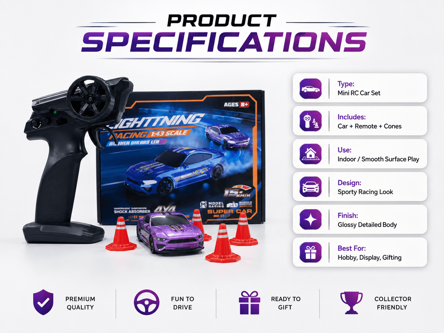 ENOZE Lightning Racing 1:43 4x4 Drift Car — Purple — view 5