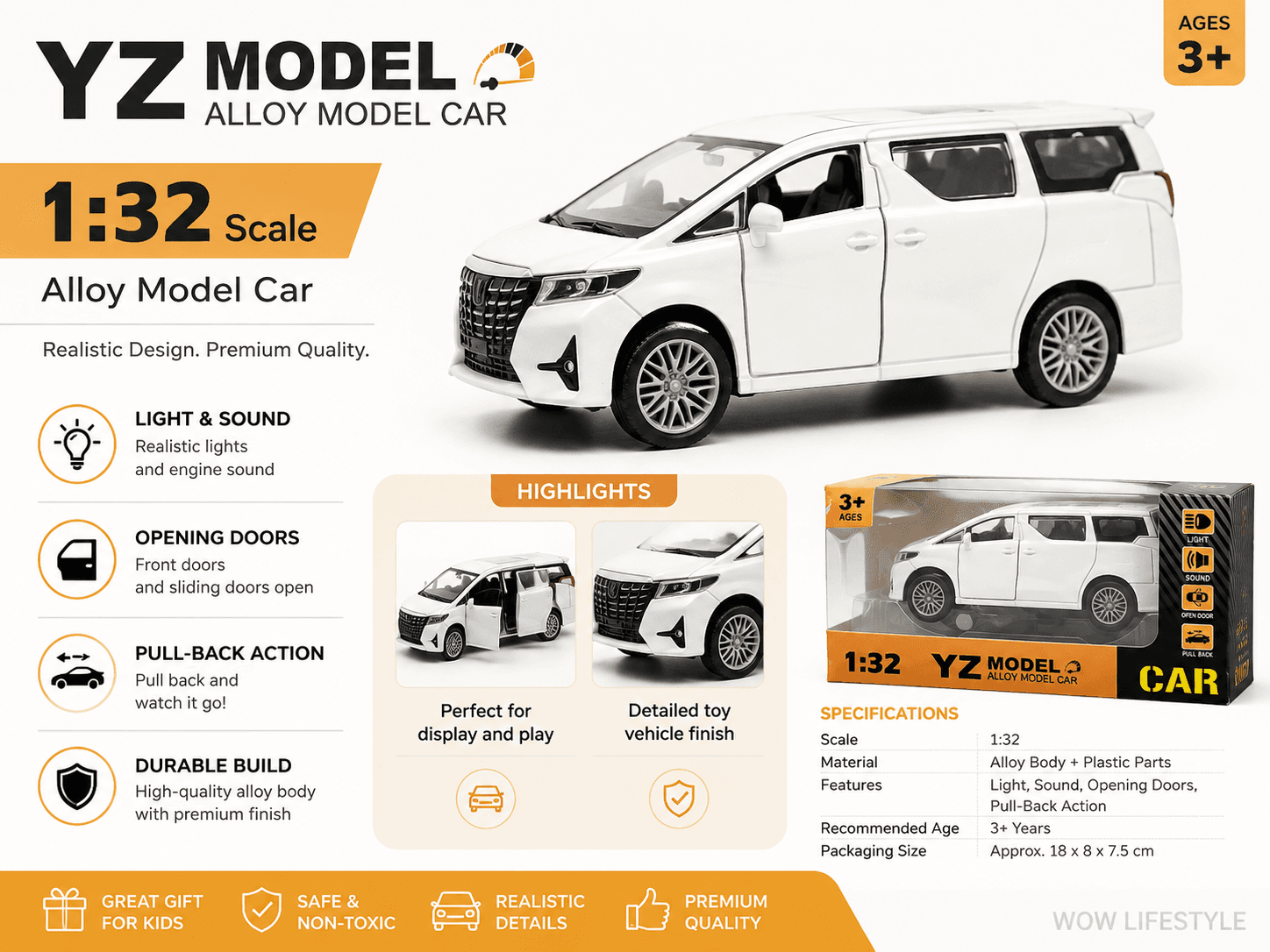 YZ Model 1:32 Alloy Minivan — Light, Sound, Opening Doors, Pull-Back, 3+ — view 1