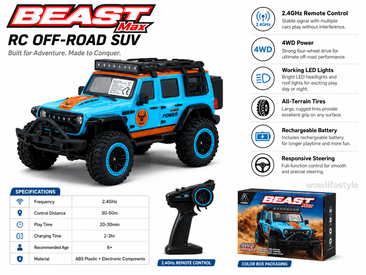 ZLL Beast Max SG206 1/20 4WD RC Rock Crawler – LED Lights, RTR — view 9