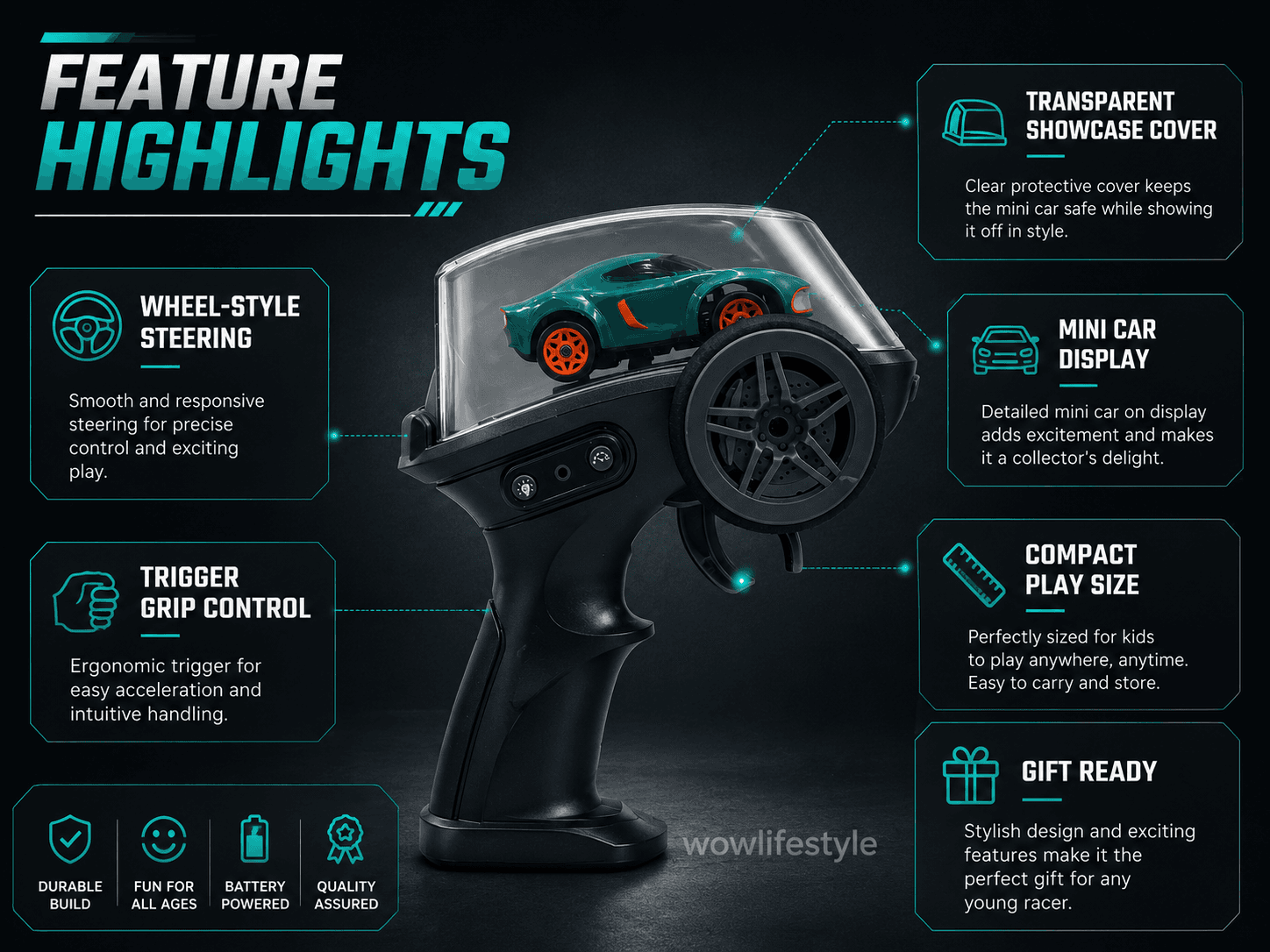 Desktop RC 1:64 Drift Car — Teal Punisher — view 6