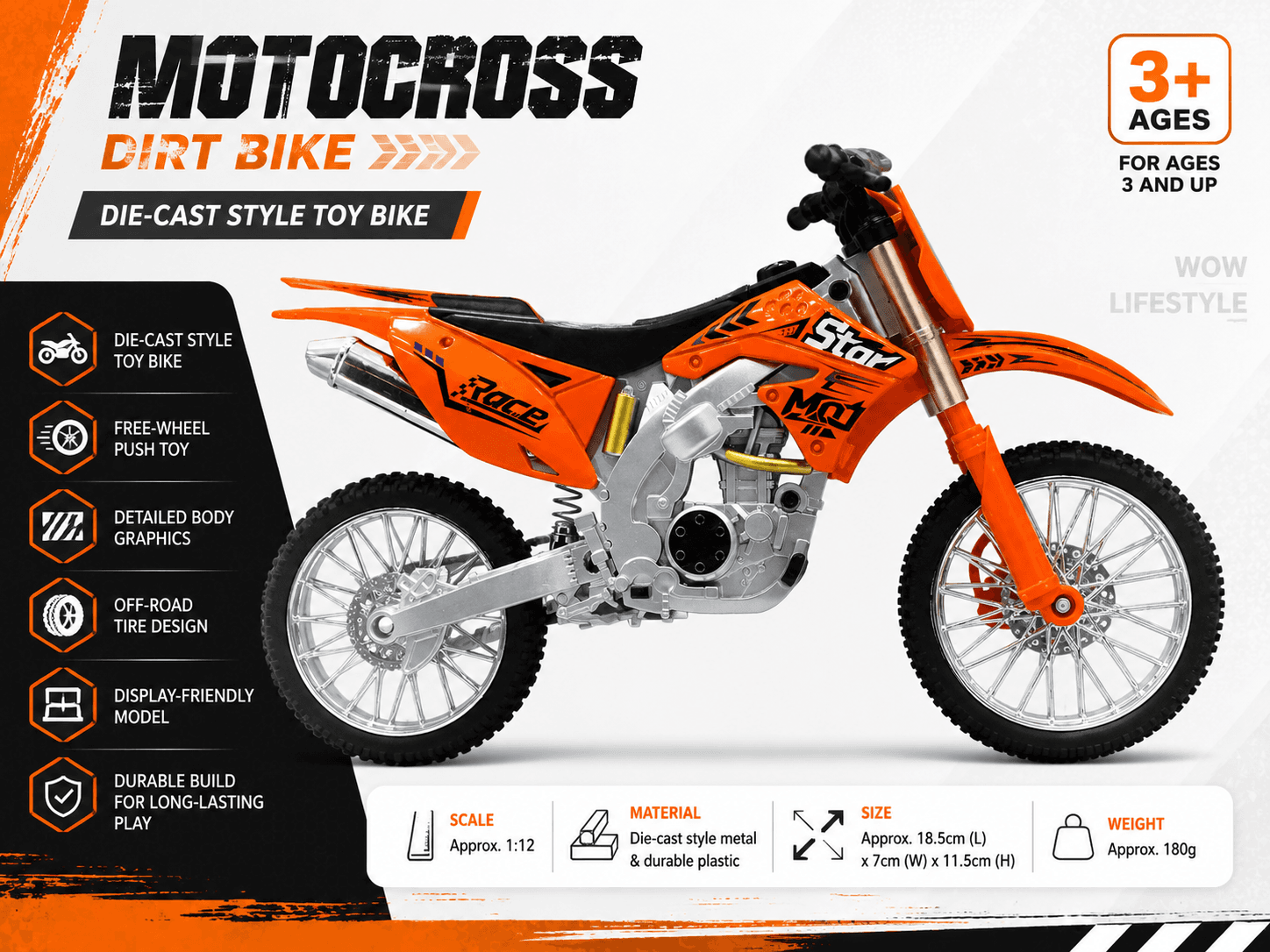 KTRS Enterprise Die-Cast Motocross Dirt Bike 1:10 — Multicolor