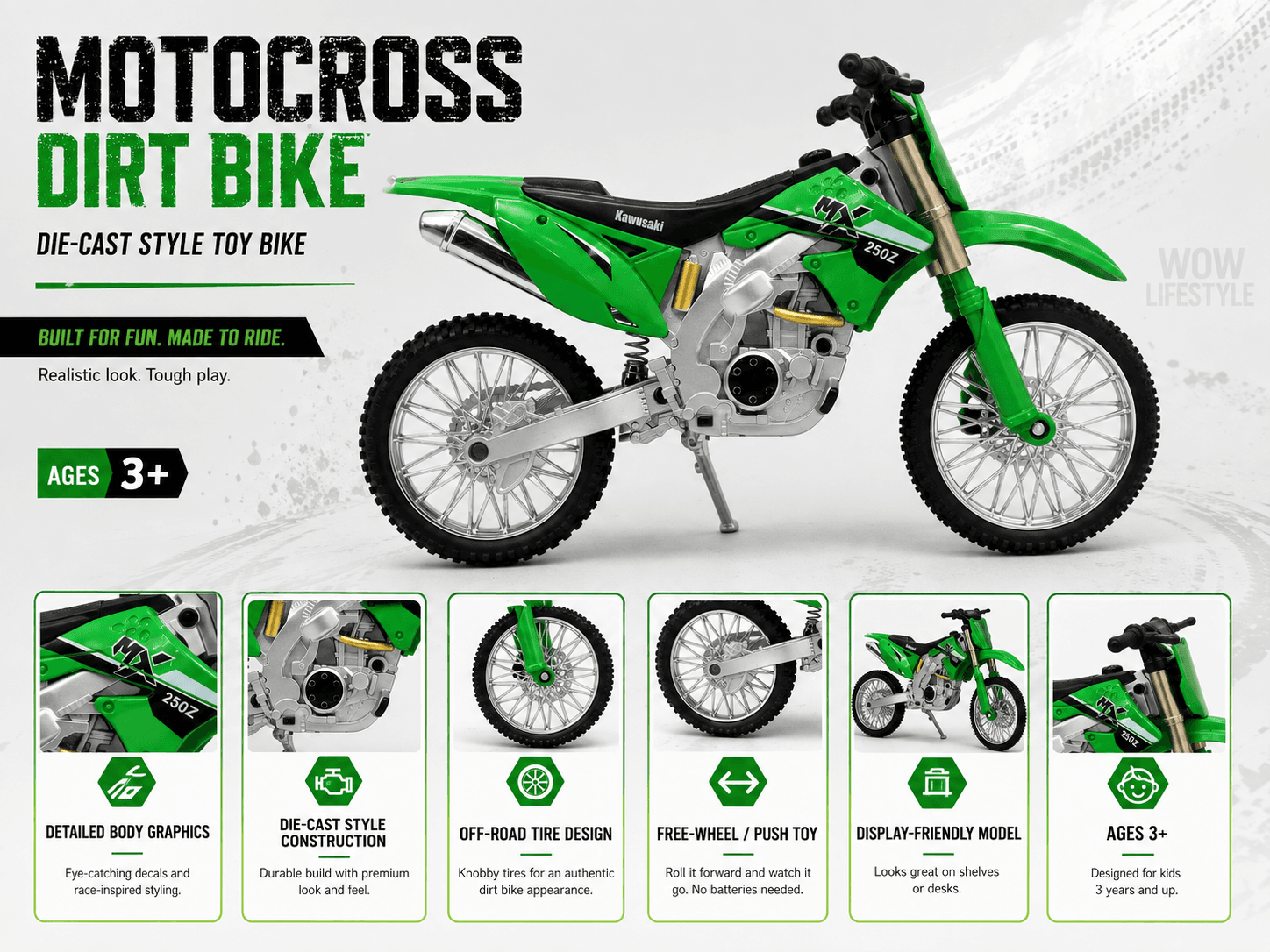 KTRS Enterprise Die-Cast Motocross Dirt Bike 1:10 — Multicolor — view 6