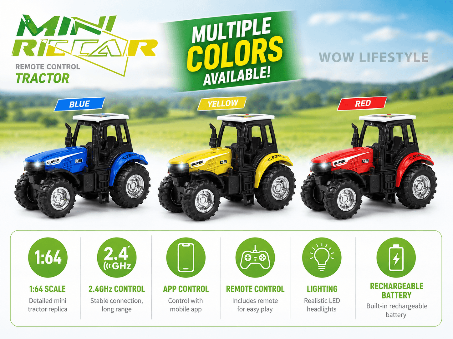TRASPED Mini Racer RC Farm Tractor 1:24 — Multicolor — view 5