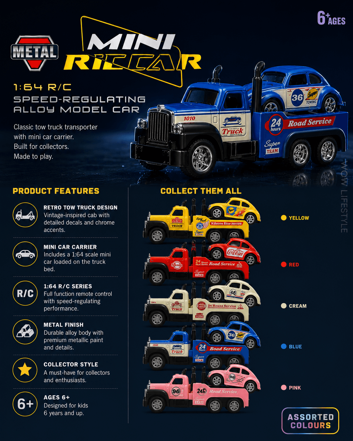 TRASPED 1:64 Alloy RC Tow Truck + Mini Car — Multicolor — view 5