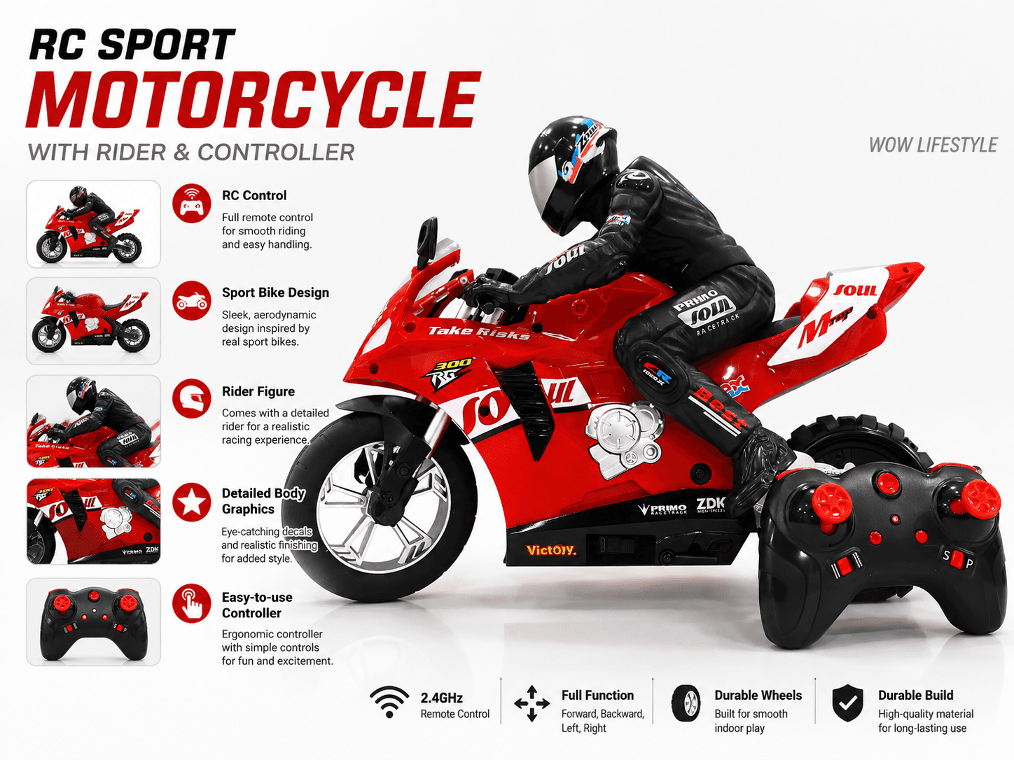 RC Sports Stunt Motorcycle 1:6 — Self-Balancing, 20km/h — view 4