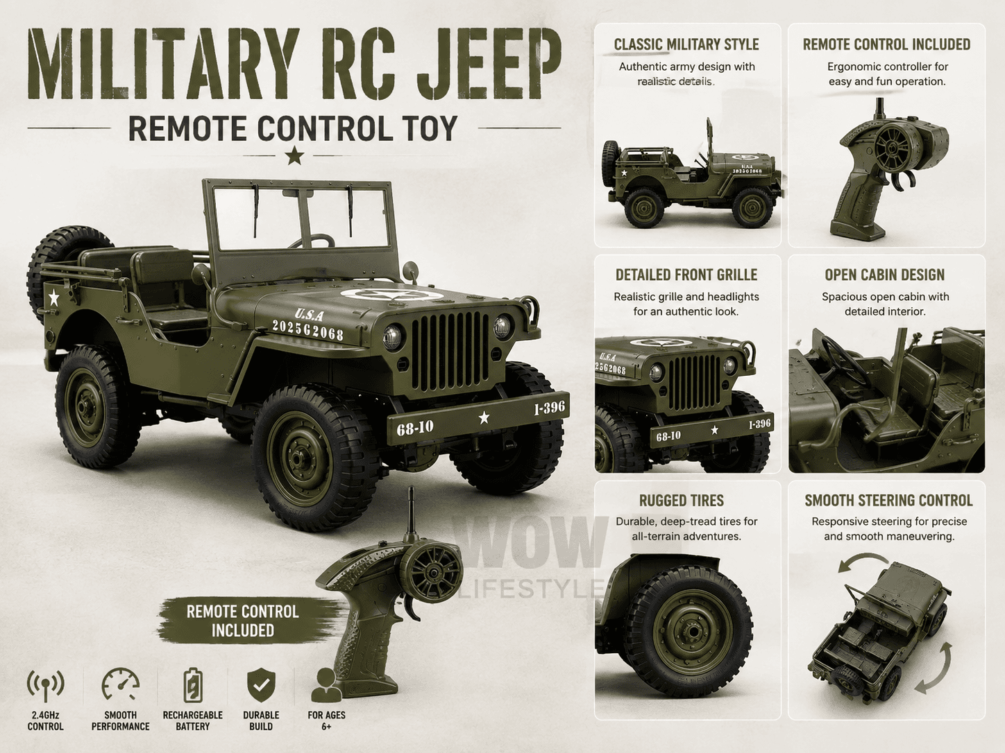 RC Willys Jeep 1:10 Military Crawler – 4WD, 2.4GHz, RTR — view 7