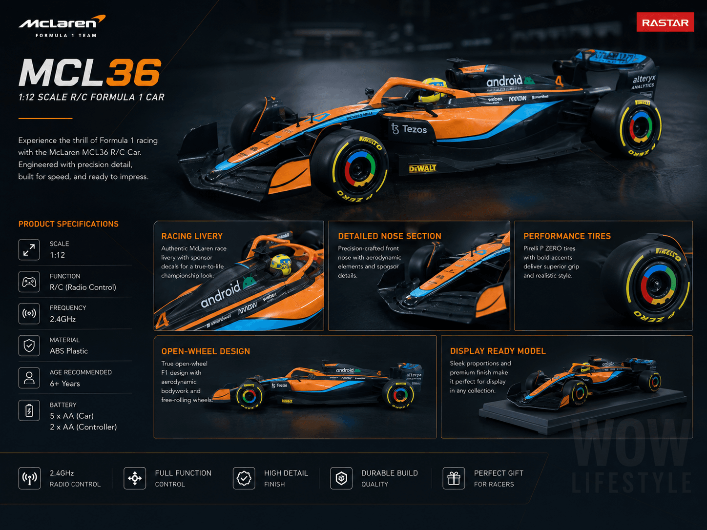 Rastar McLaren F1 MCL36 1:12 Officially Licensed RC Car — view 5