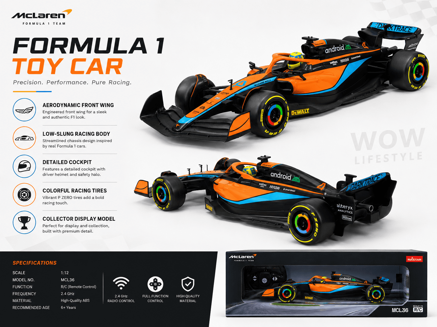 Rastar McLaren F1 MCL36 1:12 Officially Licensed RC Car — view 6