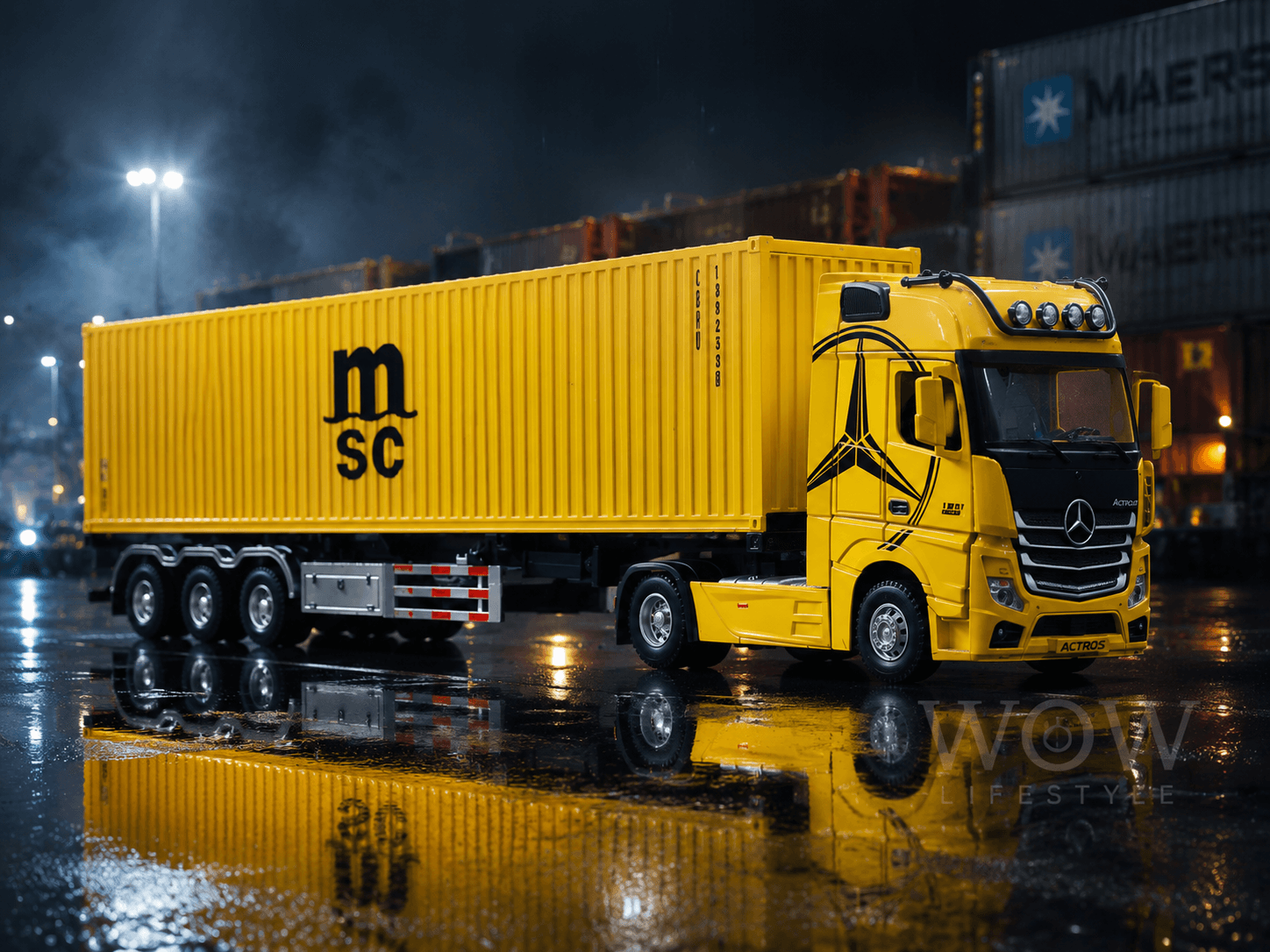 Mercedes-Benz Actros MSC Container Truck, 1:64 Diecast (Bright Yellow) — view 5