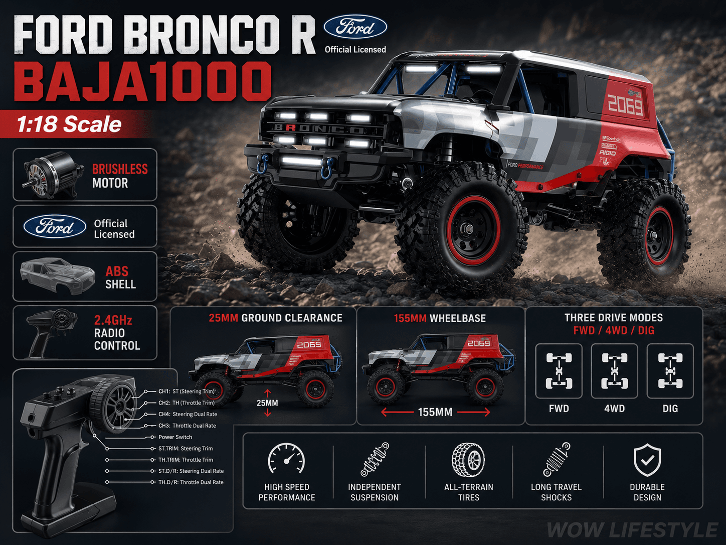 MJX Hyper Go H18P 1/18 4WD Brushless RC Crawler — Ford Bronco Baja1000 — view 7