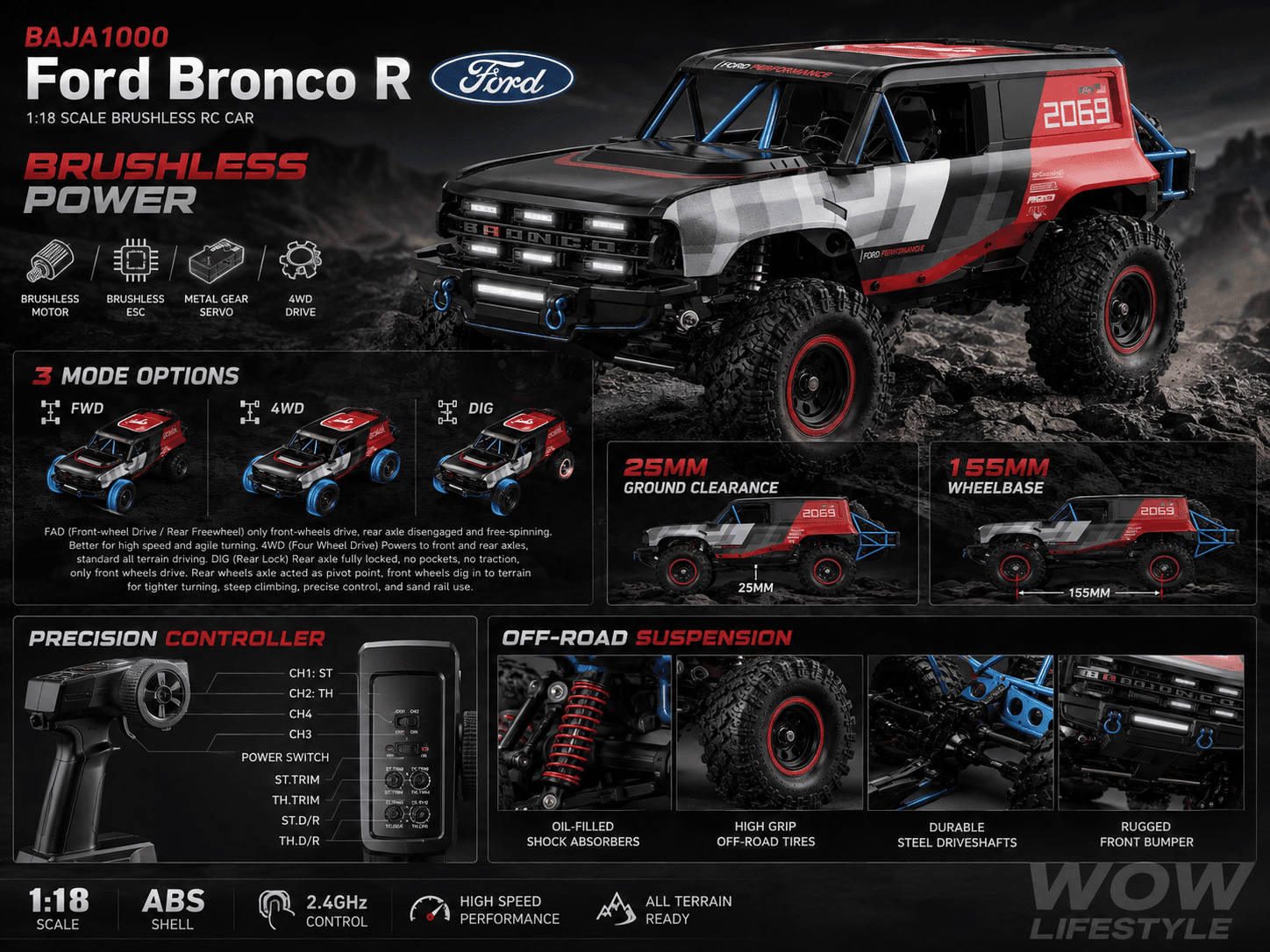 MJX Hyper Go H18P 1/18 4WD Brushless RC Crawler — Ford Bronco Baja1000 — view 8
