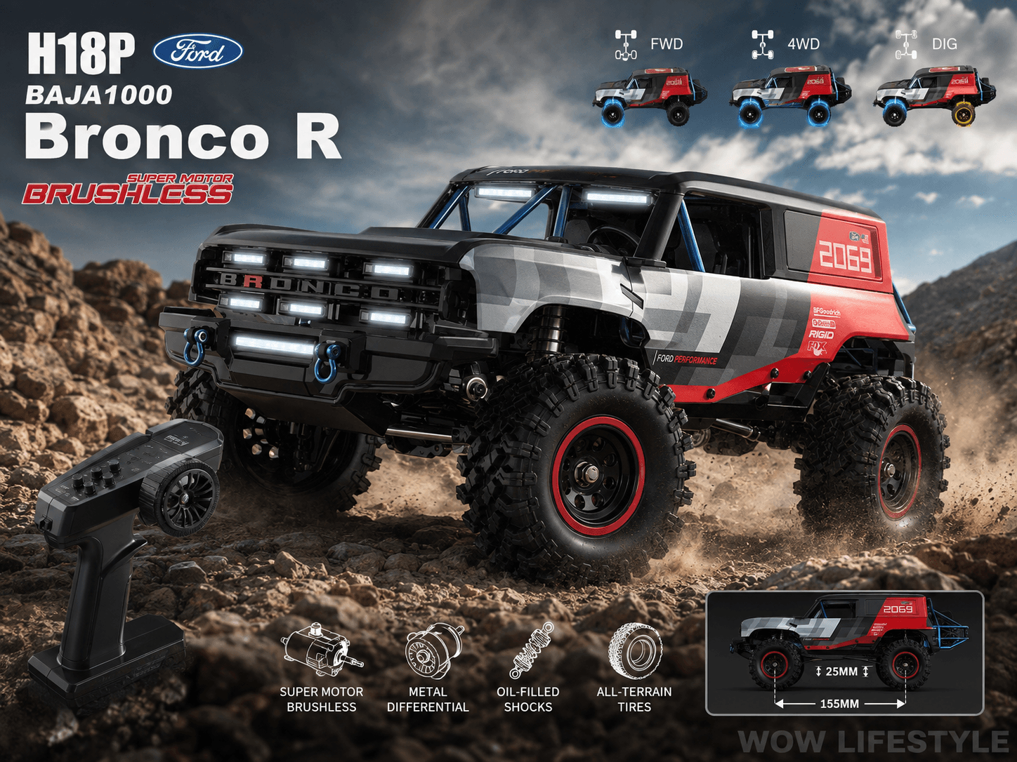MJX Hyper Go H18P 1/18 4WD Brushless RC Crawler — Ford Bronco Baja1000 — view 9
