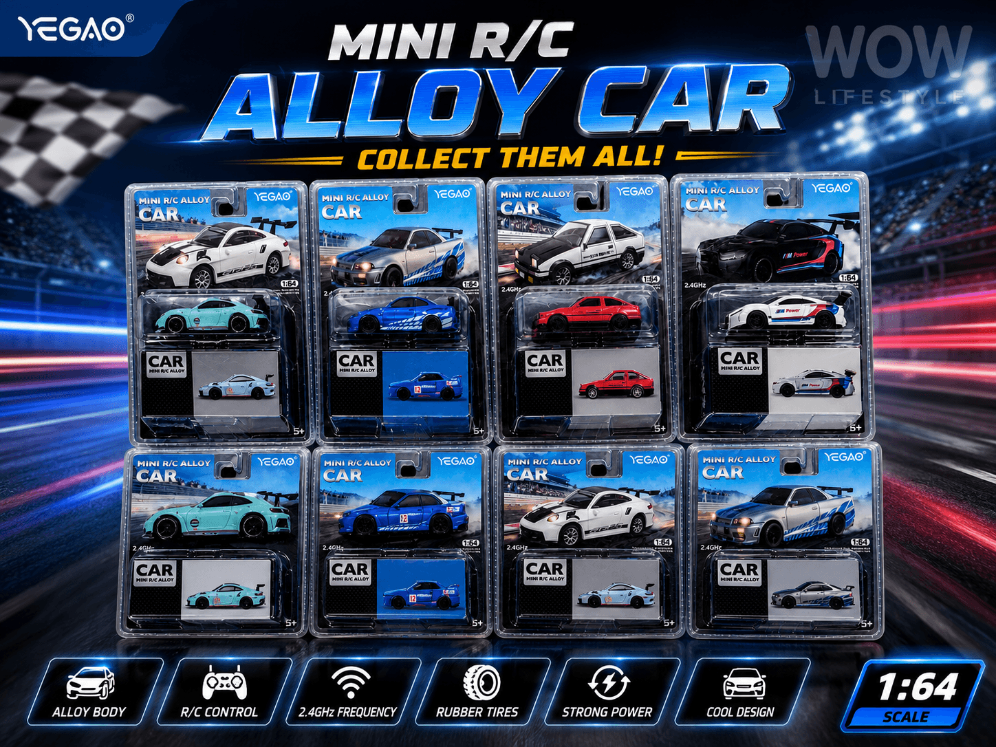 YEGAO Mini Drift 1:64 Alloy RC Car — 4 Models × 2 Colours, 8 Blisters — view 11