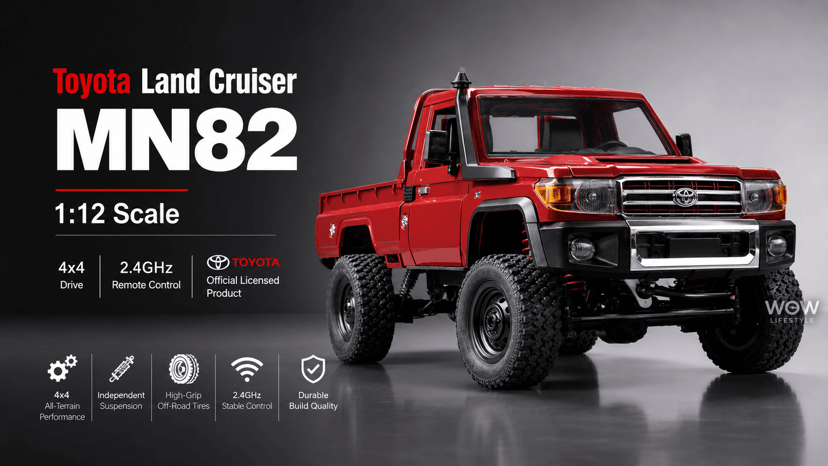 MN Model MN82 Toyota Land Cruiser LC79 1:12 4WD RC Pickup — Red Wine — view 6
