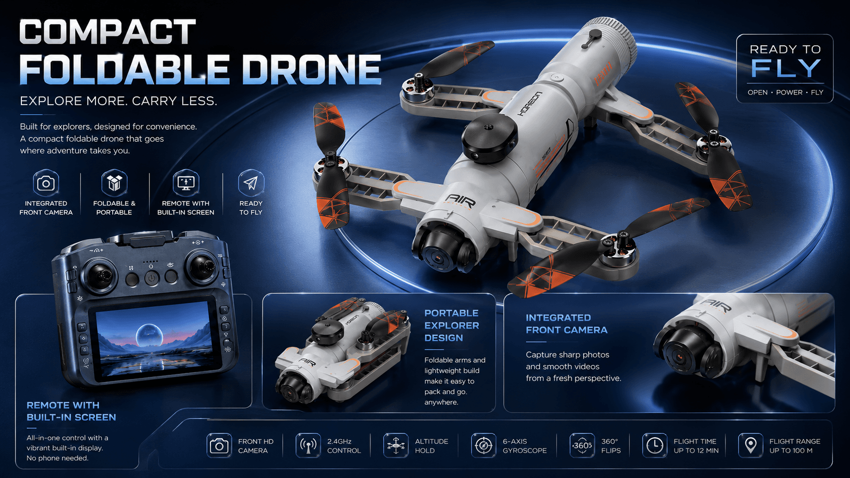SHRC AE22 WiFi FPV Camera Drone with 4.3-inch LCD Controller — White — view 5