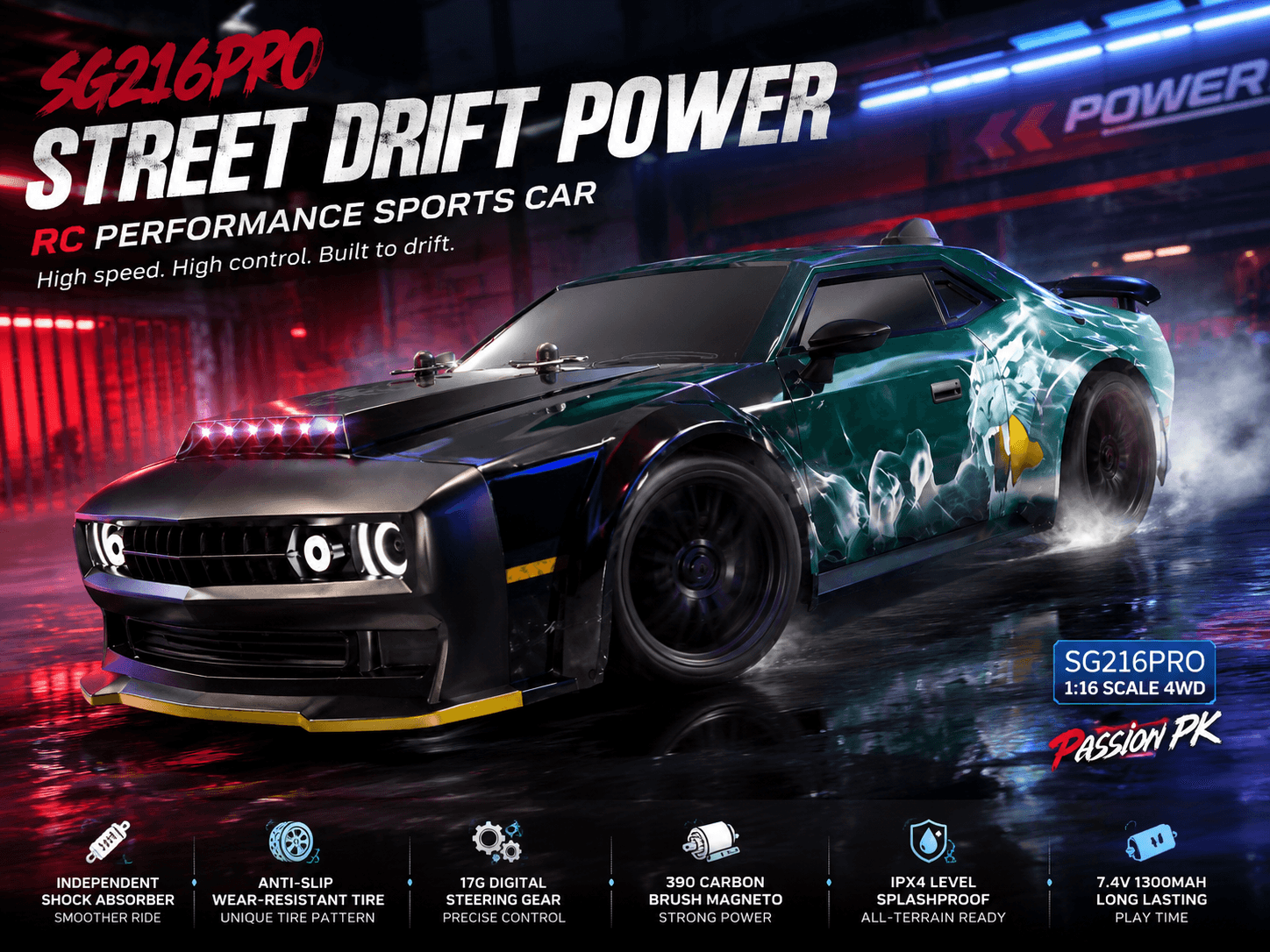 ZLL Beast SG216PRO 1/16 4WD RC Drift Car — 40 km/h, IPX4, 390 Motor, Six-Part Upgrade Kit, 14+ — view 1