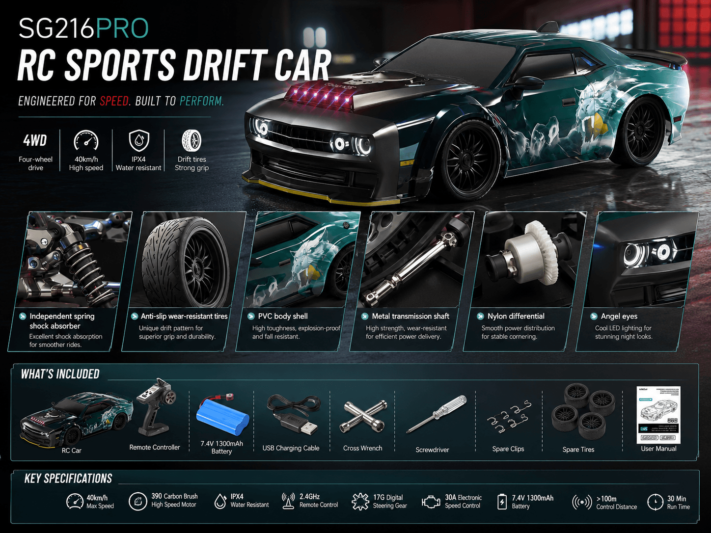 ZLL Beast SG216PRO 1/16 4WD RC Drift Car — 40 km/h, IPX4, 390 Motor, Six-Part Upgrade Kit, 14+ — view 10