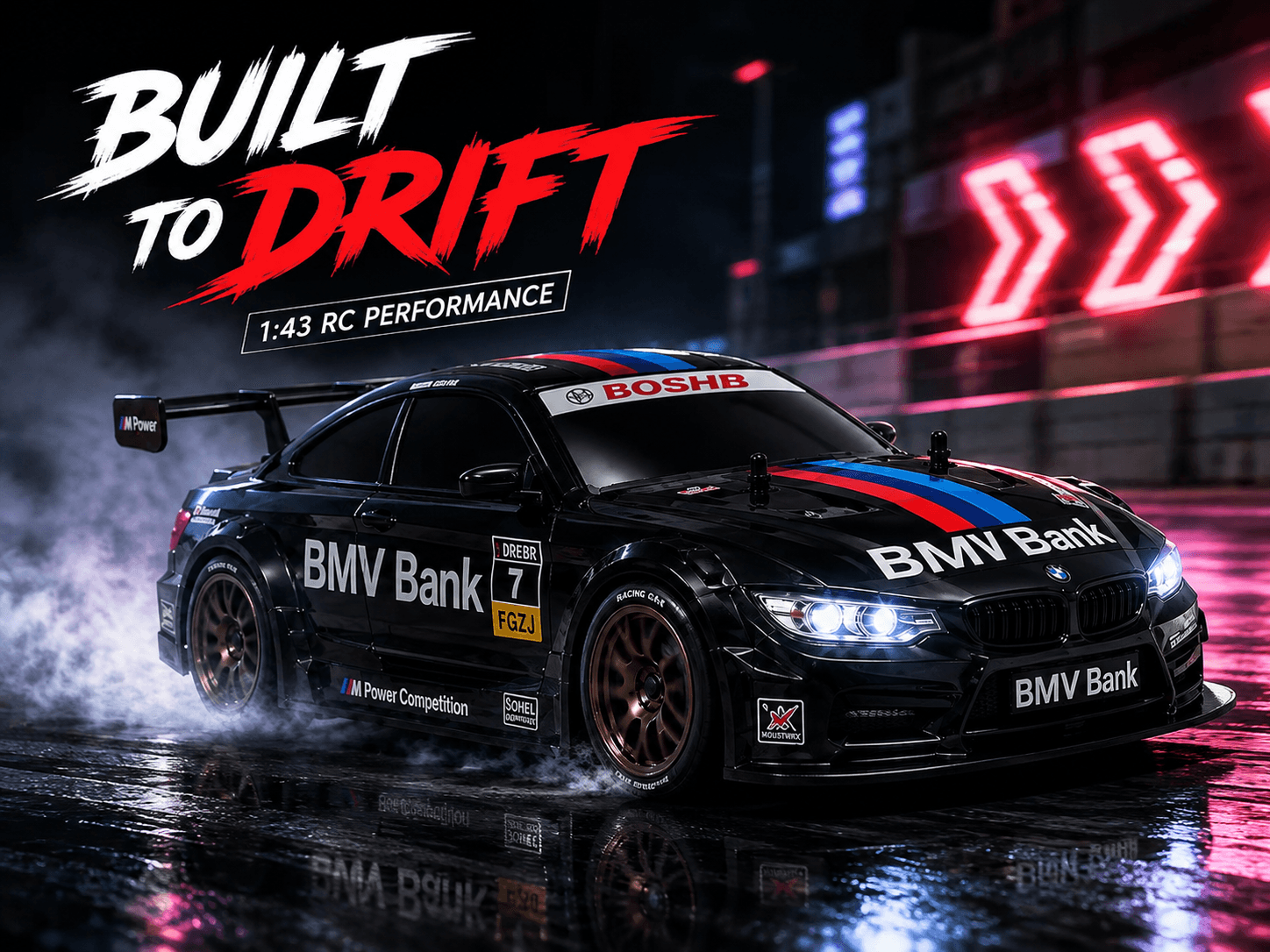 M-Racing BMW M4 GT 4WD RC Drift Car — Tri-Colour M-Power Livery #5, 2.4 GHz, 14+ — view 6