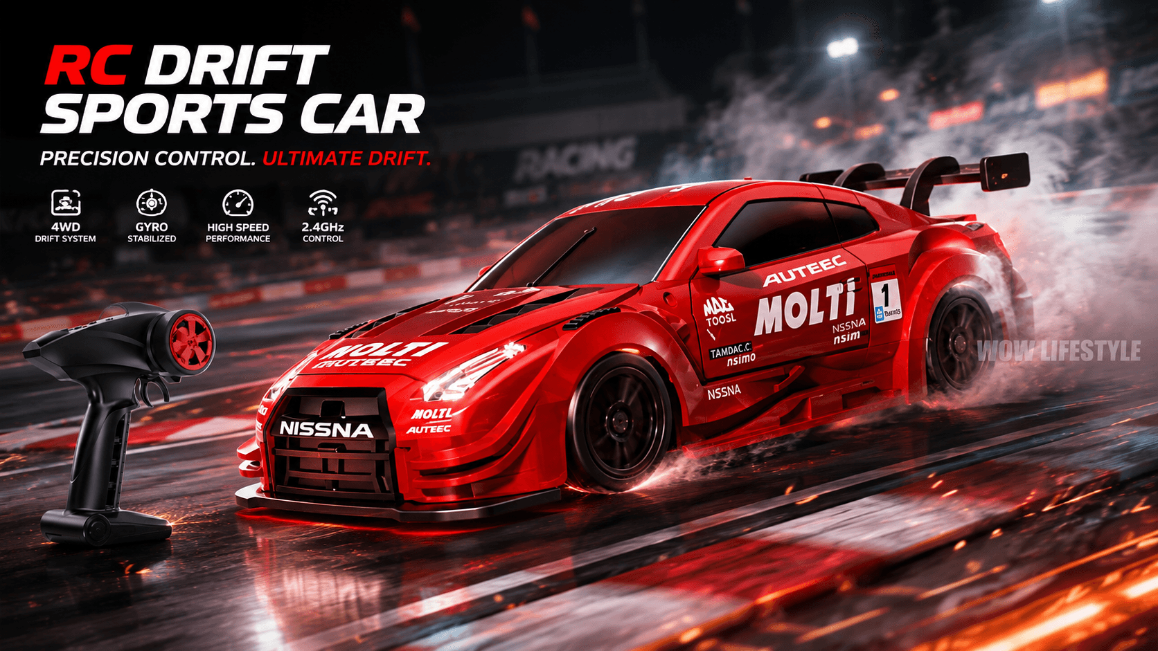 MOLTI Nissan GT-R 4WD RC Drift Car — 2.4 GHz Pistol Grip, Black / Red 2 Colours, 14+ — view 6