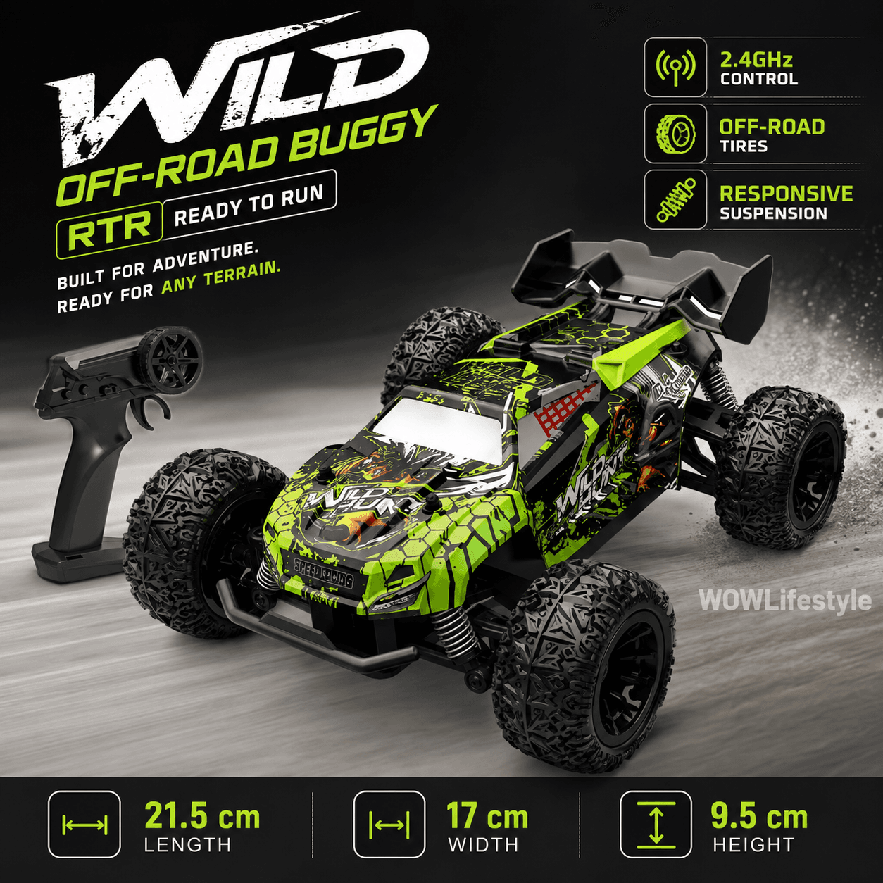 Wild Hunt S767E 1:20 4WD RC Off-Road Buggy — Green Graffiti, 20+ km/h, RTR, 8+ — view 4