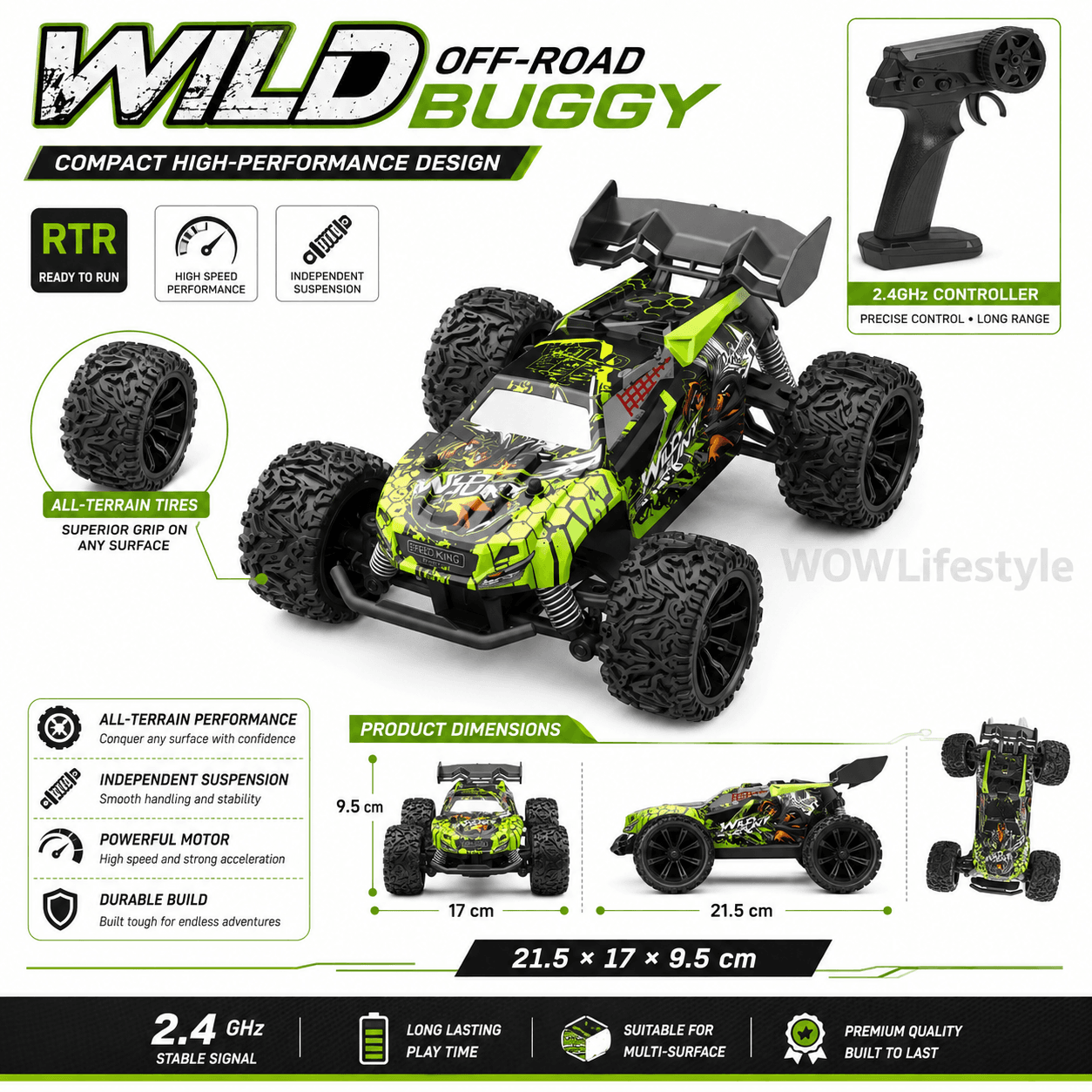 Wild Hunt S767E 1:20 4WD RC Off-Road Buggy — Green Graffiti, 20+ km/h, RTR, 8+ — view 5