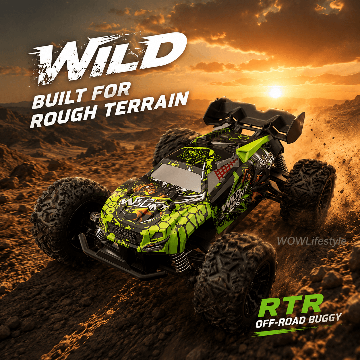 Wild Hunt S767E 1:20 4WD RC Off-Road Buggy — Green Graffiti, 20+ km/h, RTR, 8+ — view 6