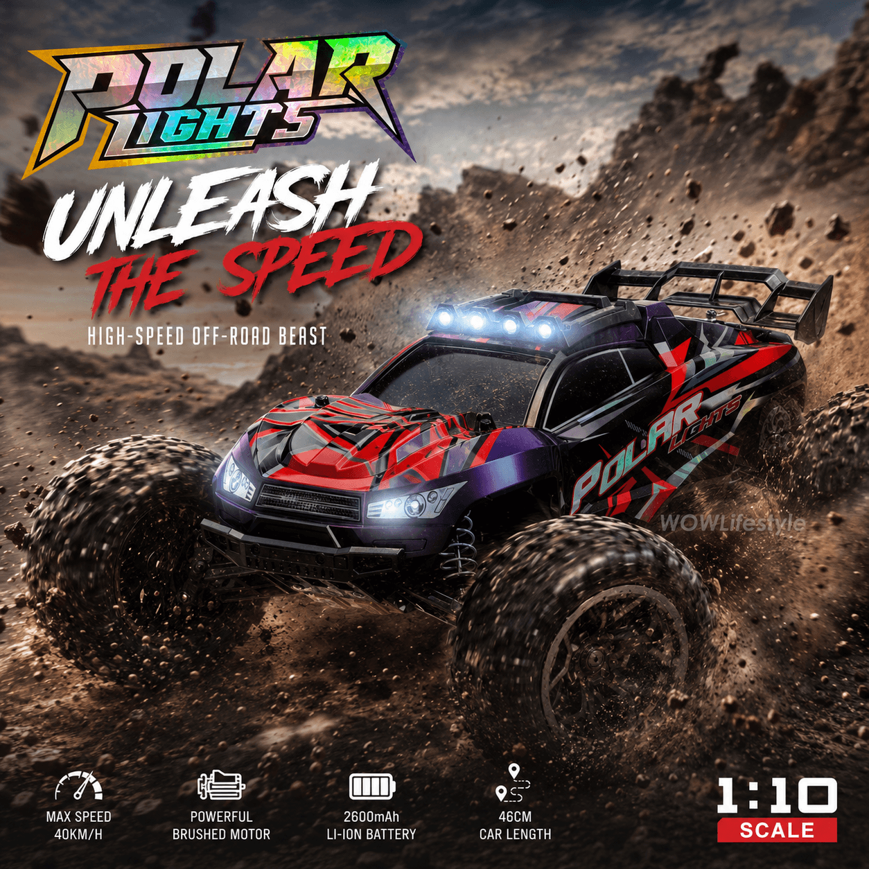 HOSPEED Polar Lights 1/10 4WD Monster Truck — 46 cm, Brushed 40 km/h or Brushless 52–70 km/h, 14+ — view 1