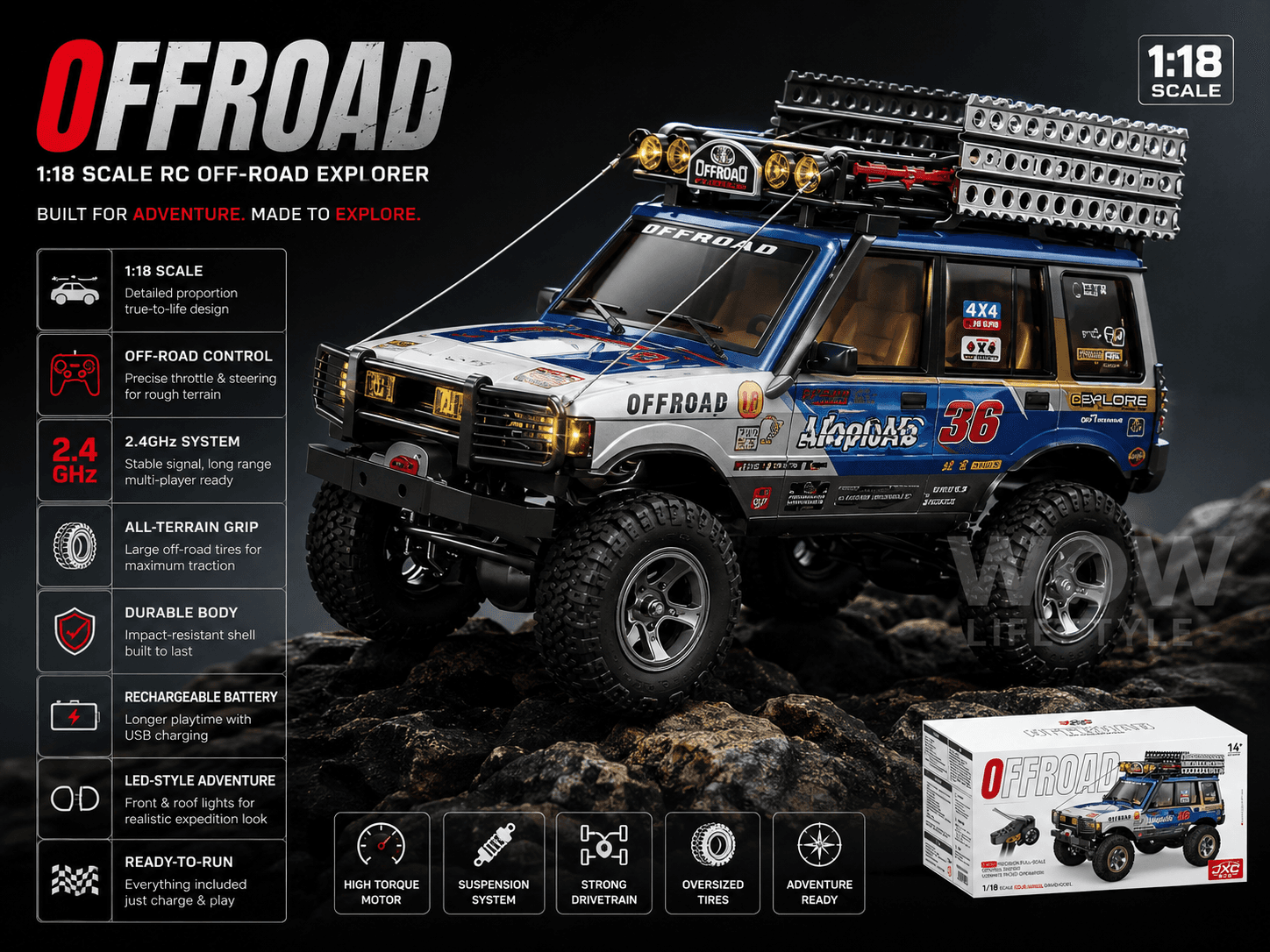 JXC LR1801 1:18 4WD Dual-Speed RC Rock Crawler — Land Rover Discovery Style, 4 Liveries, 14+ — view 9