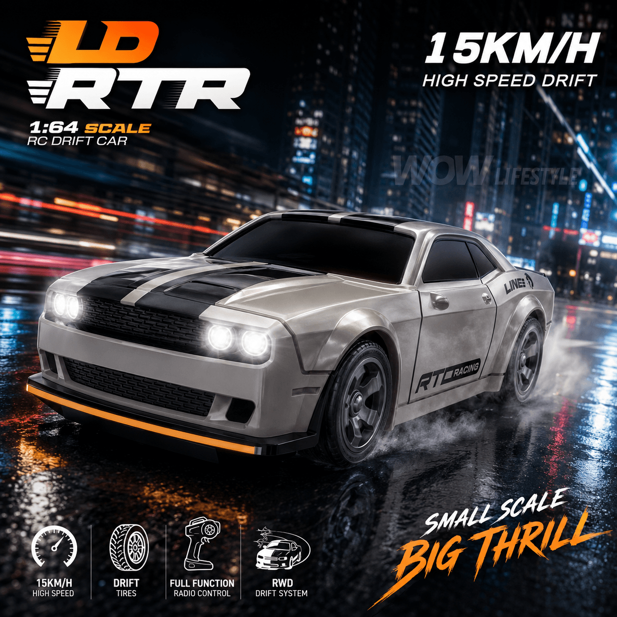 LD 1:64 Mini RC Drift Car — Dodge Challenger, 15 km/h 2.4 GHz Full Proportional — view 1