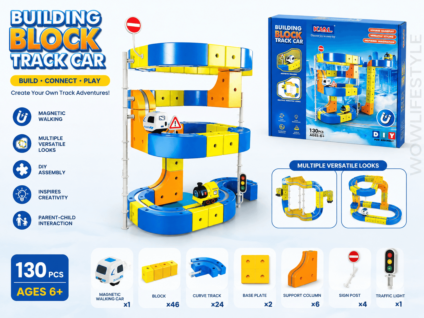 K.LAL Building Block Track Car — 130pcs, Magnetic Walking Mechanism, DIY, 6+ — view 4