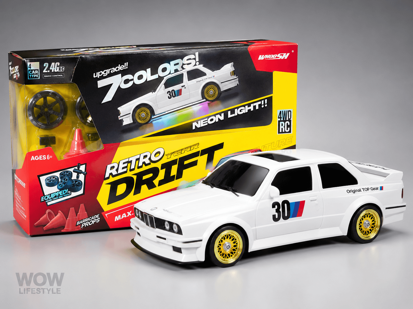 WHOOSH Retro Drift RC Car — BMW E30 M3 Style, 7-Colour Neon, 4WD, 6+ — view 6