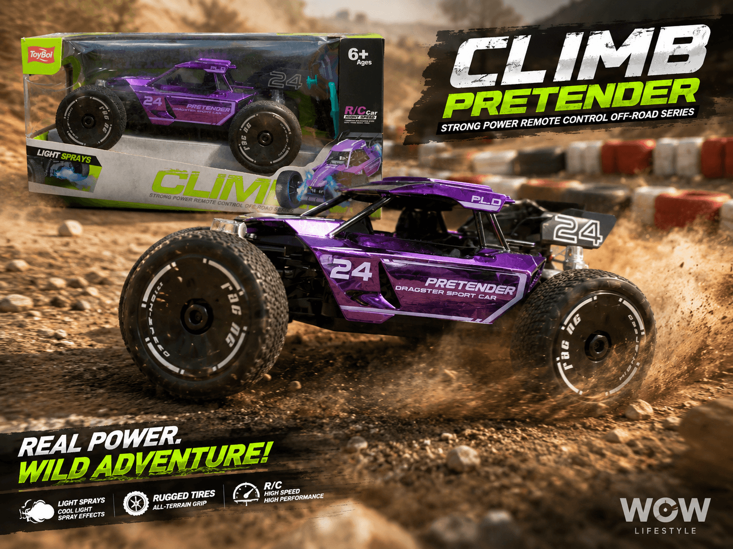 ToyBoi Climbing Pretender Dragster RC Car — High Speed, Light Spray Effect, 6+ — view 1