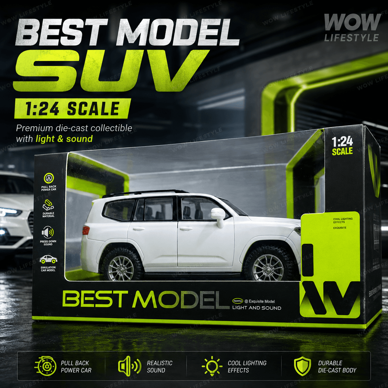 Best Model 1:24 SUV Diecast — Power Drift Inertia, Light & Sound